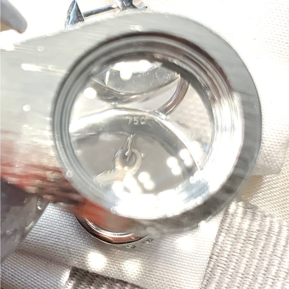 Genuine Diamond & Sapphire Double Hoop Earrings in 18k White Gold - Picture 5 of 8